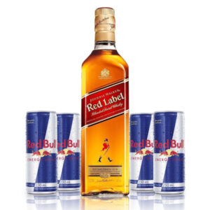 Combo Whisky Johnnie Walker Red Label 1 l + 4 Red Bull 250 ml