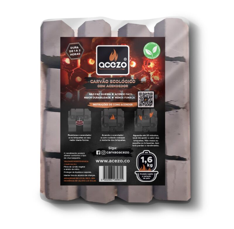 Carvao Bandeja Acezo 1.6 kg c/ acendedor